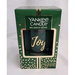 YANKEE CANDLE Balsam & Cedar JOY Glass Jar Holiday 7 oz New